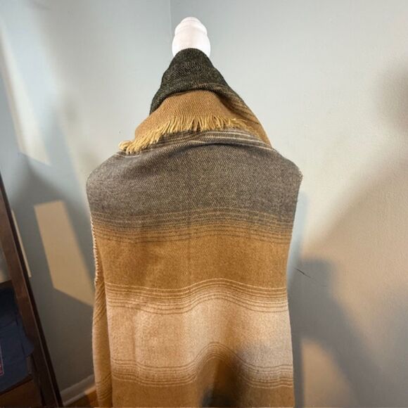 Boho Western Ombre Poncho Vest OS Fringe Multi Cabincore Ranch Neutrals - Picture 4 of 7